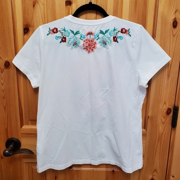 DRIFTWOOD WHITE CLASSIC TEE T-SHIRT GREEN CORAL FLORAL EMBROIDERY WOMEN LARGE - Picture 4 of 16